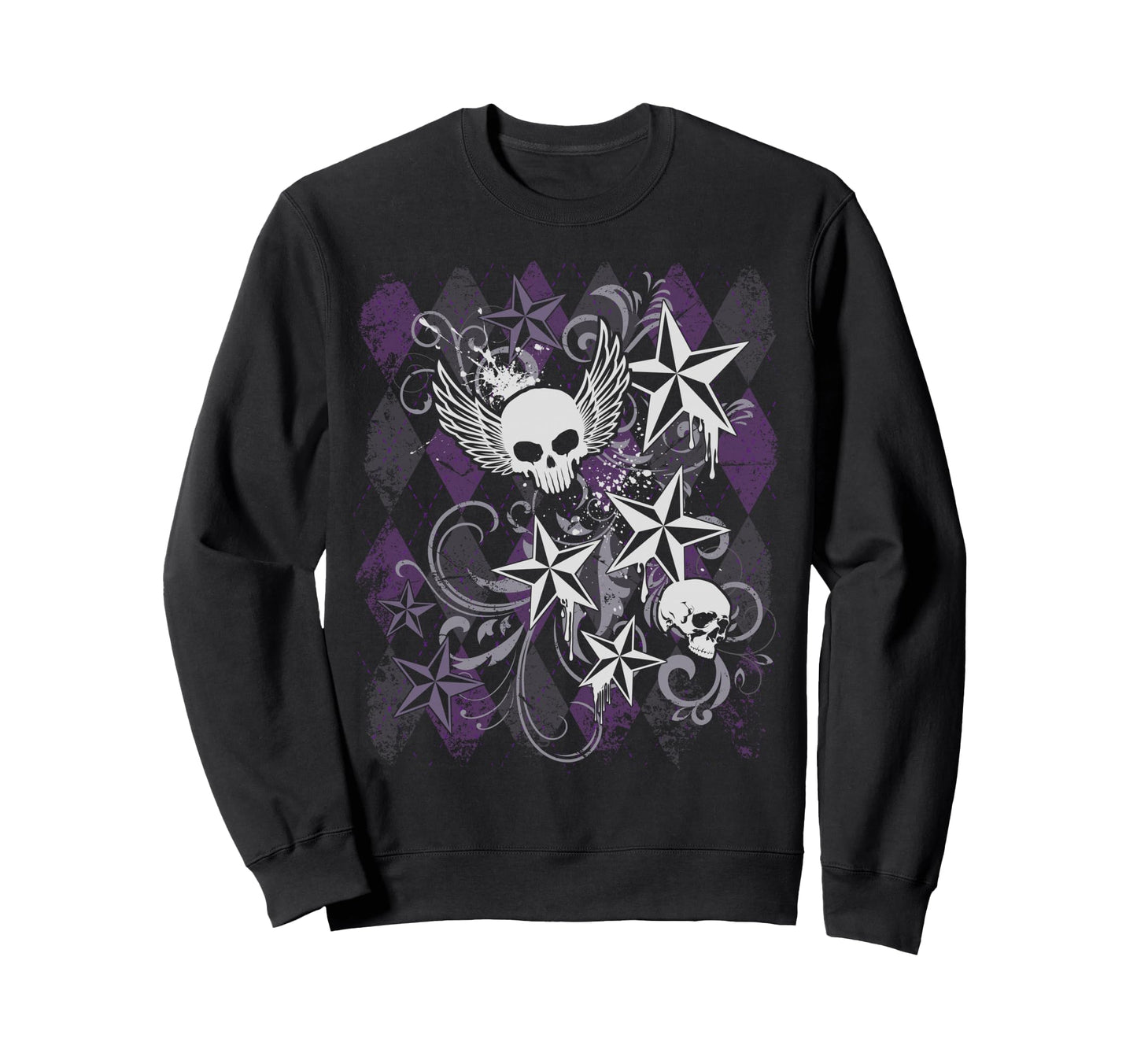 Y2K Grunge Skull Wings Star Purple Sweatshirt - Aesthetic Graphic Unisex