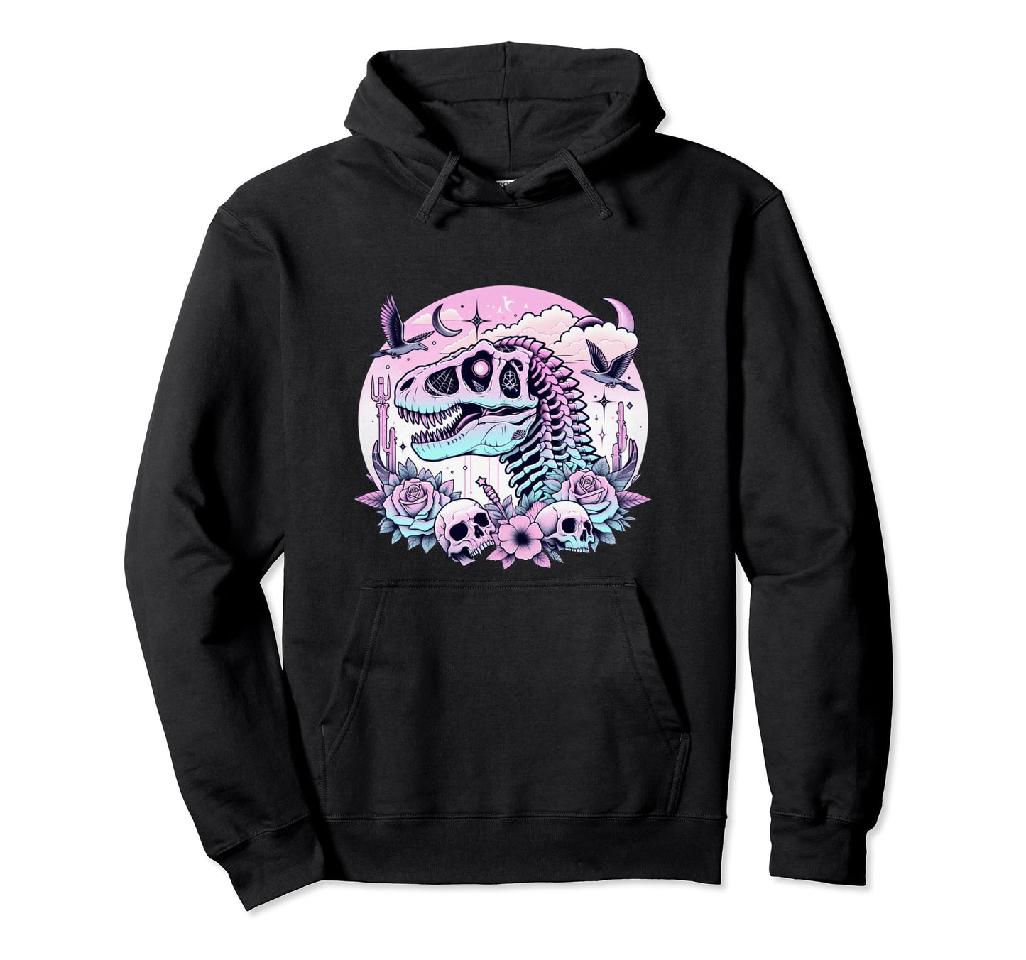 Pastel Goth T Rex Skull Dinosaur Hoodie - Casual Everyday Wear Unisex