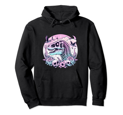 Pastel Goth T Rex Skull Dinosaur Hoodie - Casual Everyday Wear Unisex
