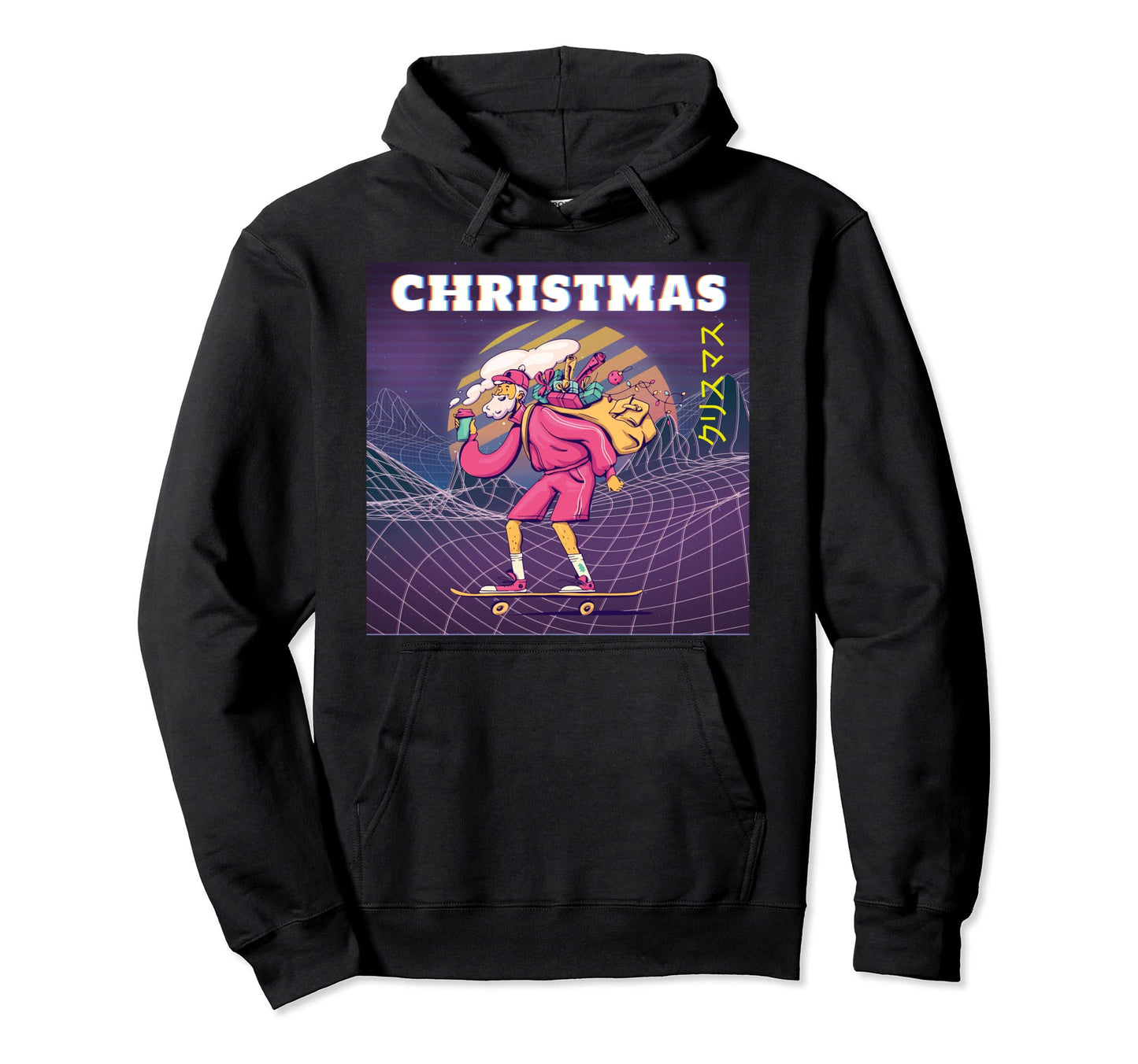 Hipster Santa Vaporwave Aesthetic Hoodie - Casual Everyday Wear for Adults