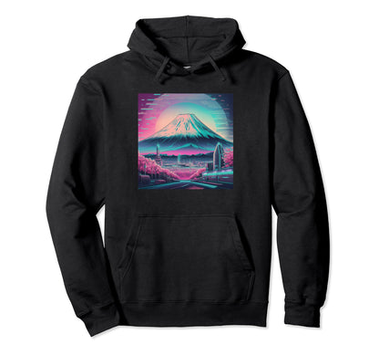 Japan Aesthetic Vaporwave Mount Fuji Sakura Hoodie - Unique Graphic Unisex