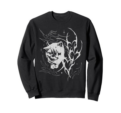 Y2K Cat Emo Goth 90S 2000S Grunge Sweatshirt - Unique Graphic Unisex
