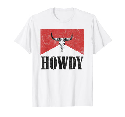 Bull Skull Hey There Howdy Western T-Shirt - Graphic Print for Adults
