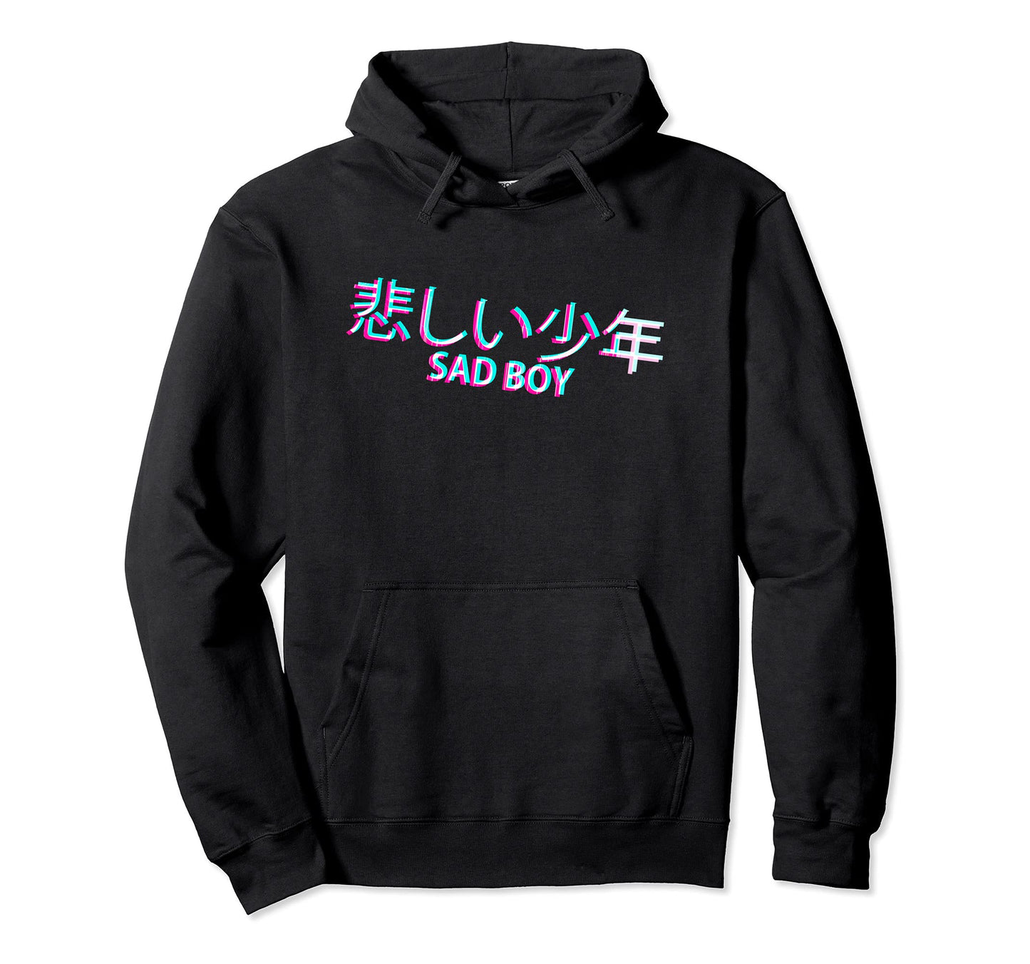 Japanese Glitch Sad Anime Minimal Hoodie - Minimalist Print for Adults