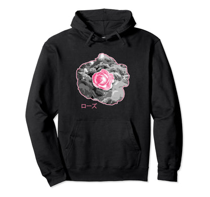 Sad Rose Floral Japanese Aesthetic Hoodie - Unique Graphic Men Women