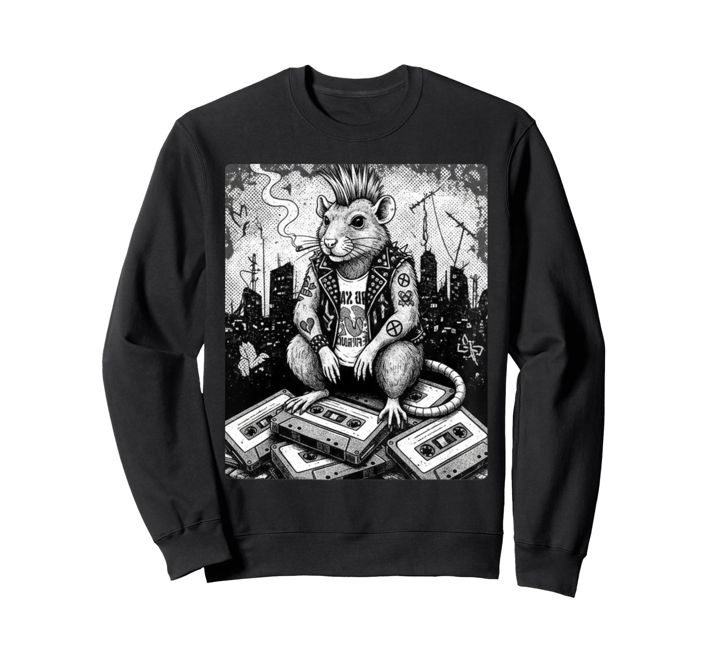 Grunge Rock Smoking Punk Rat Tattoos Sweatshirt - Graphic Print Men Women