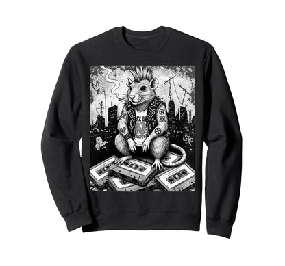 Grunge Rock Smoking Punk Rat Tattoos Sweatshirt - Graphic Print Men Women
