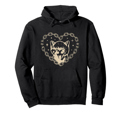 Y2K Cat Heart Emo Goth 90S 2000S Hoodie - Novelty Apparel Men Women