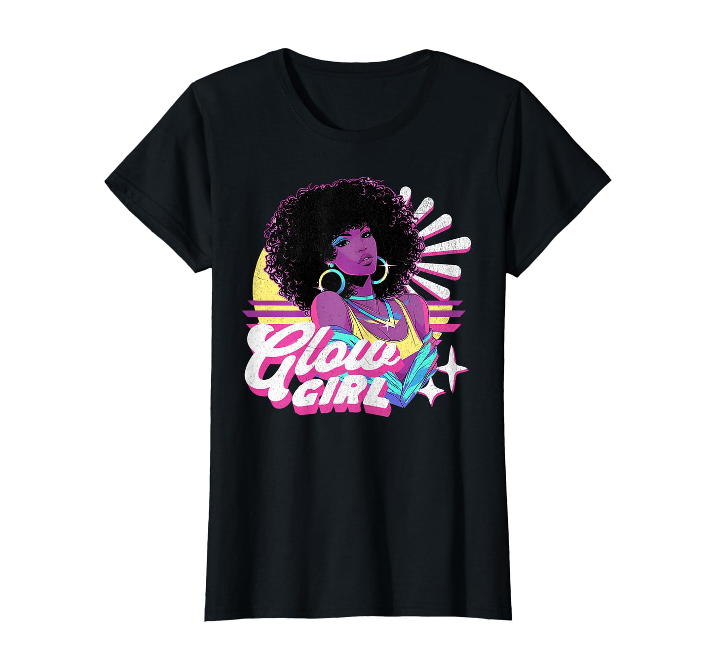 Glow Black Afro 80S 90S Vaporwave T-Shirt - Minimalist Print Unisex