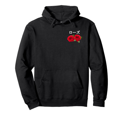 Aesthetic Rose Japanese Text Vaporwave Gift Hoodie - Graphic Print Unisex