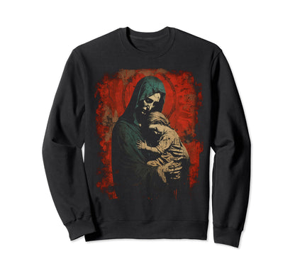 Mary Jesus Distressed 90S Goth Sweatshirt - Aesthetic Graphic Men Women