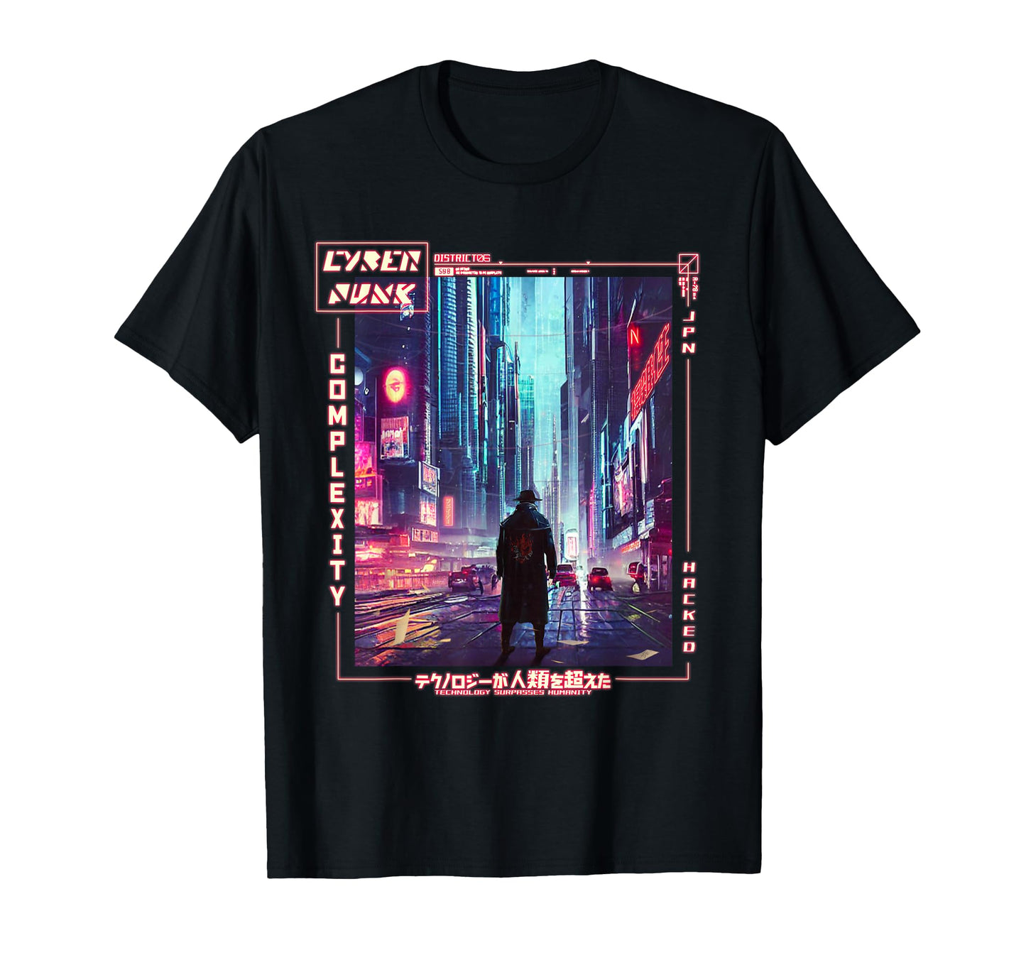 Walking Japanese Cyberpunk Vaporwave T-Shirt - Streetwear Style for Adults