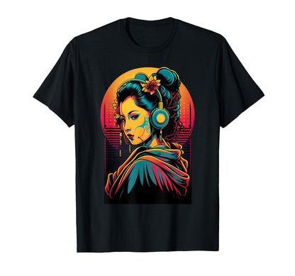 Geisha Dj Edm Japanese Kimono Vaporwave T-Shirt - Graphic Print for Adults
