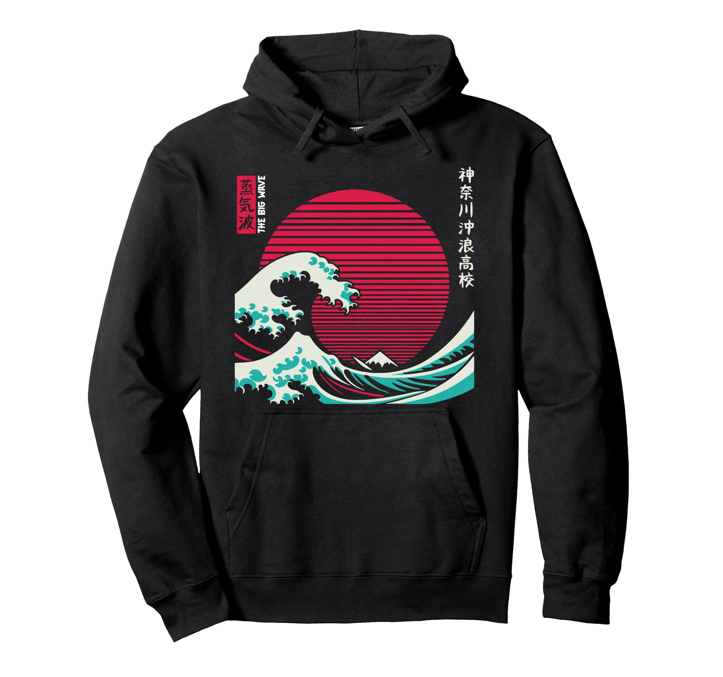 Vaporwave Great Wave Off Kanagawa Hoodie - Minimalist Print for Adults