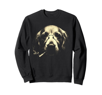 Golden Retriever Glasses Smoking Sweatshirt - Minimalist Print Men Women
