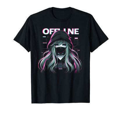 Offline Anime Facemask Vaporwave T-Shirt - Graphic Print for Adults