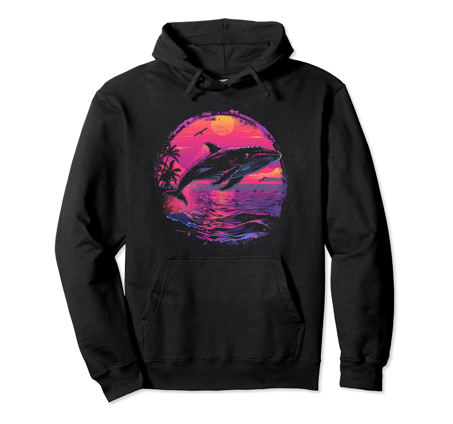 Whale Vaporwave Aesthetic Synthwave Hoodie - Novelty Apparel for Adults