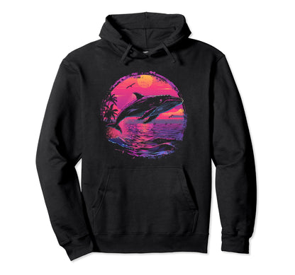 Whale Vaporwave Aesthetic Synthwave Hoodie - Novelty Apparel for Adults