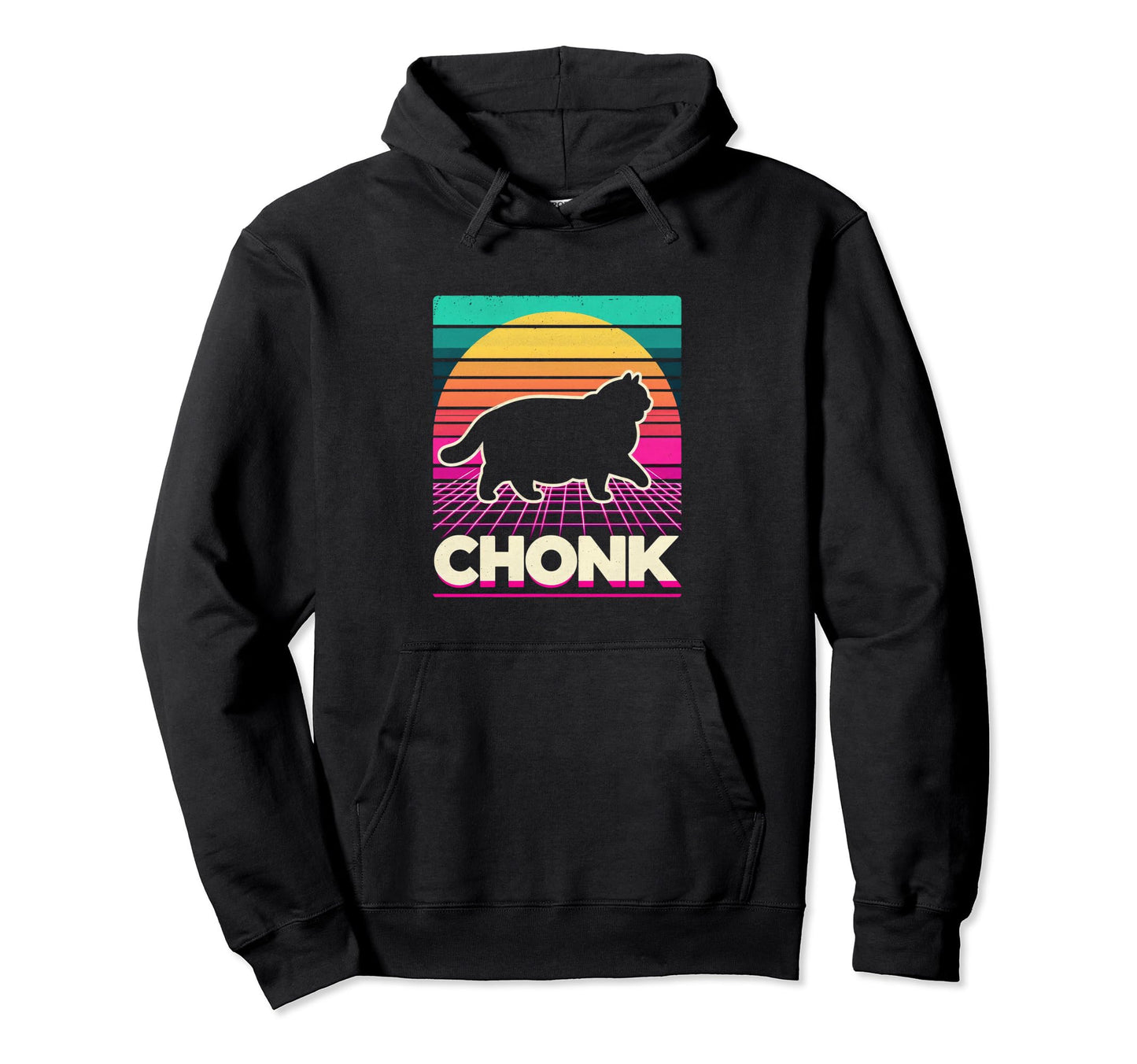 Funny Chonk Scale Cat Sunset Vaporwave Hoodie - Minimalist Print Unisex