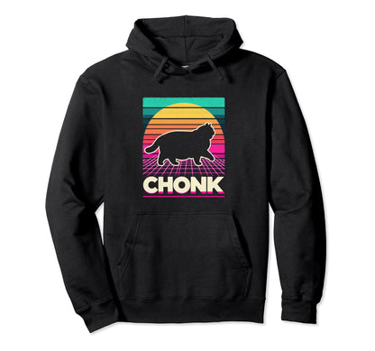 Funny Chonk Scale Cat Sunset Vaporwave Hoodie - Minimalist Print Unisex