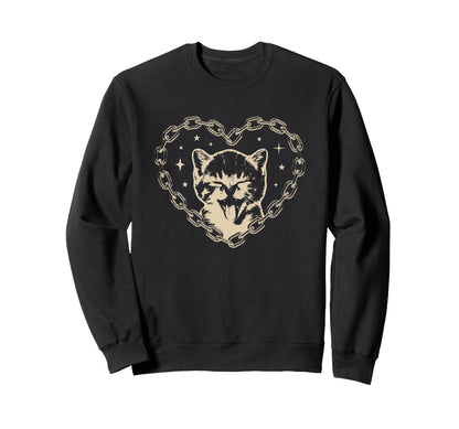 Y2K Cat Heart Emo Goth 90S 2000S Sweatshirt - Graphic Print Unisex