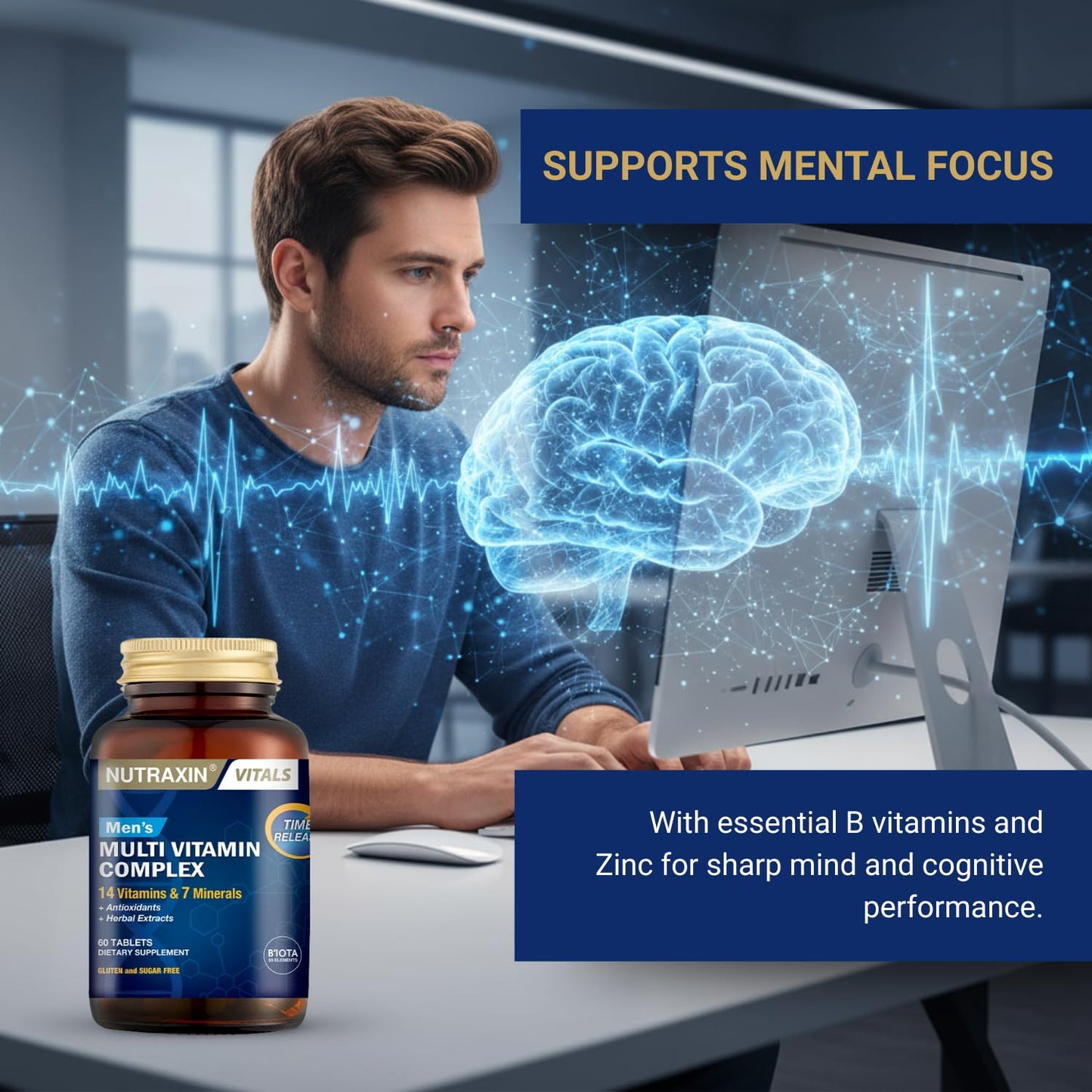 Nutraxin Multivitamin & Mineral Complex For Men - 60 Tablets - Comprehensive Vitamin & Mineral Supplement