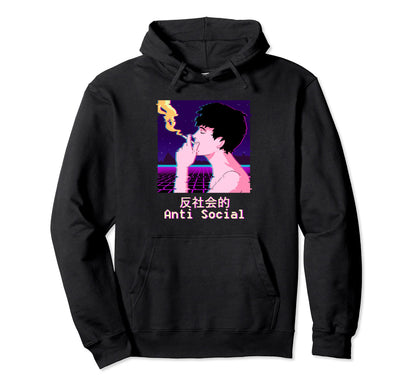 Sad Smoking Anti Social Vaporwave Hoodie - Aesthetic Graphic Unisex