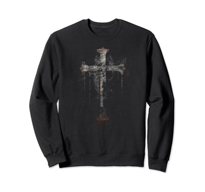 Cross Distressed 90S Goth Sweatshirt - Fun Novelty Design for Adults