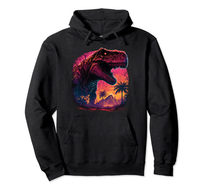 T Rex Vaporwave Aesthetic Used Distressed Hoodie - Graphic Print Men Women