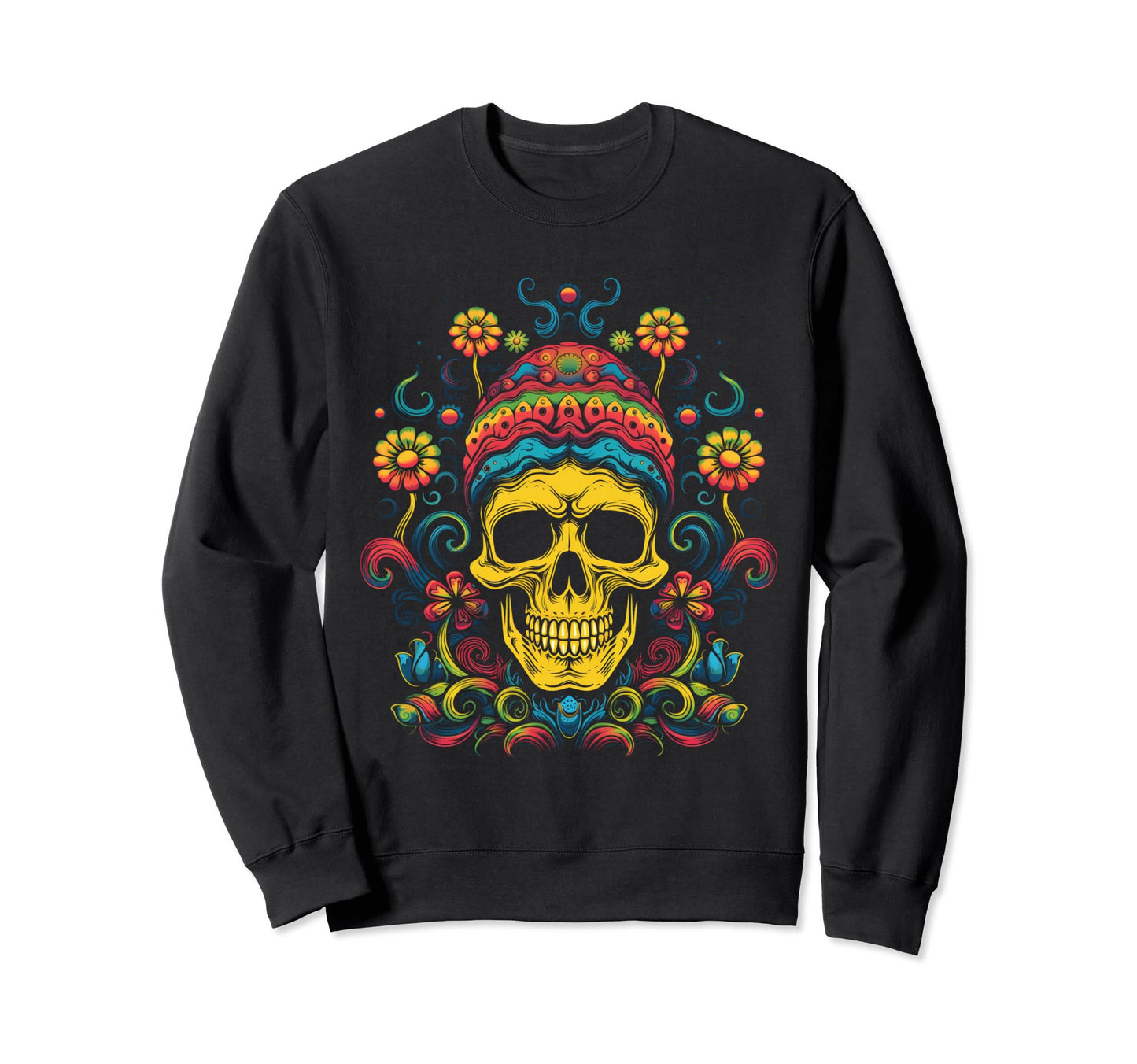 90S Grunge Skull Mushroom Hippie Goth Sweatshirt - Custom Art Print Unisex