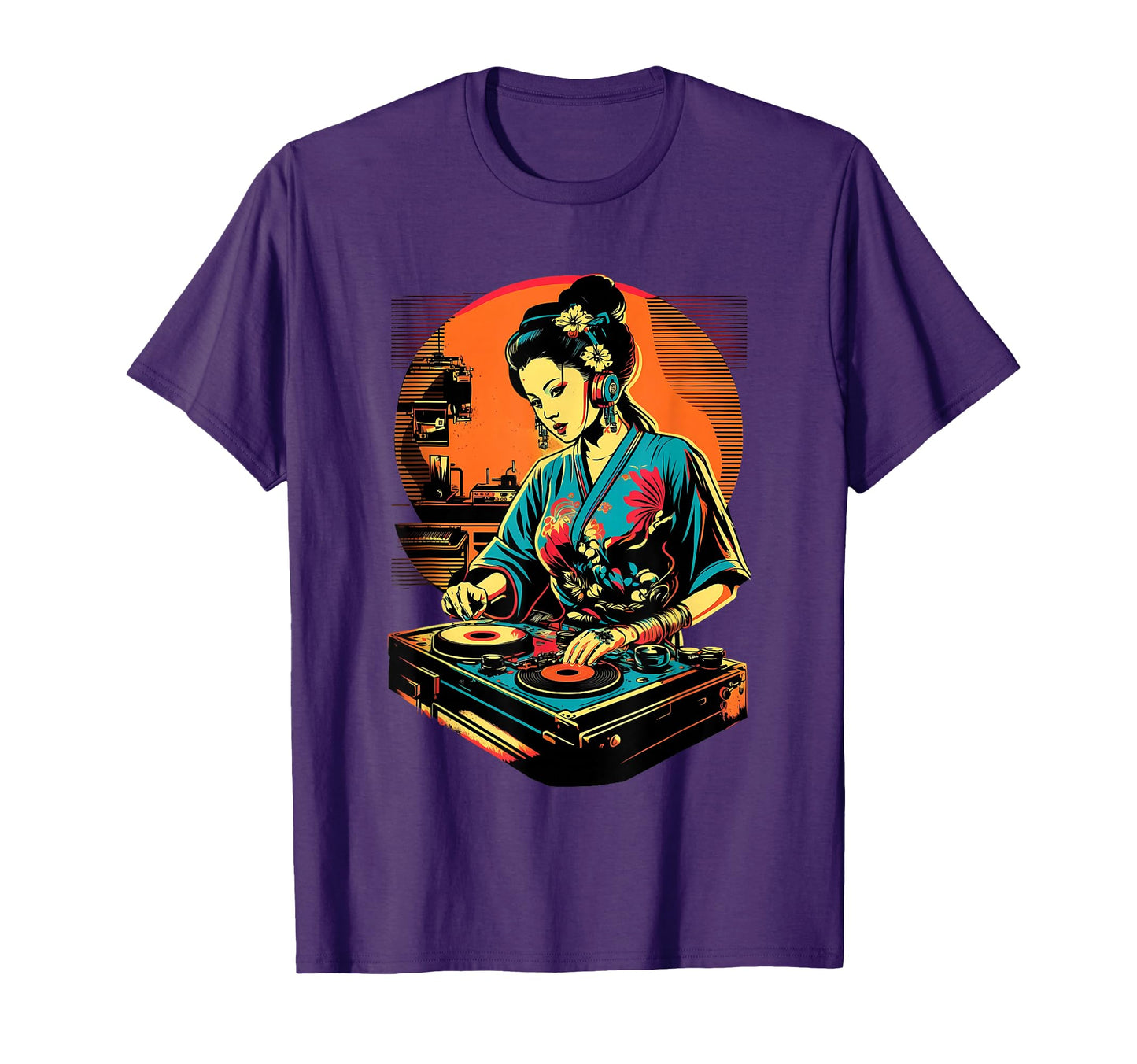 Geisha Dj Edm Japanese Kimono Vaporwave T-Shirt - Unique Graphic Men Women