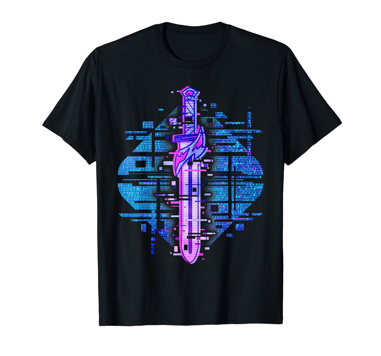 Sword Glitch Vaporwave Aesthetic T-Shirt - Novelty Apparel for Adults