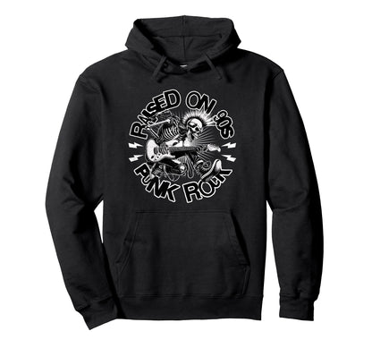 Raised 90S Rock Skeleton Guitar Punk Hoodie - Custom Art Print for Adults