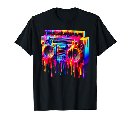 Dripping Paint Boombox Old School 80S T-Shirt - Aesthetic Graphic Unisex