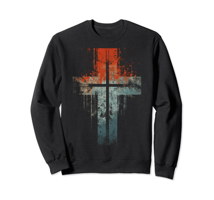 Cross Distressed 90S Goth Sweatshirt - Casual Everyday Wear for Adults