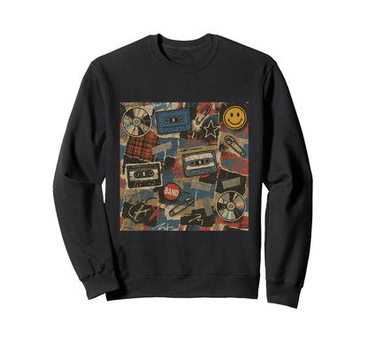 90S Grunge Punk Rock Cassette Pattern Sweatshirt - Novelty Apparel Unisex