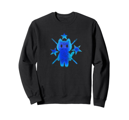 Yk2 Grunge Earthy Blue Cat Stars Sweatshirt - Trendy Graphic Men Women
