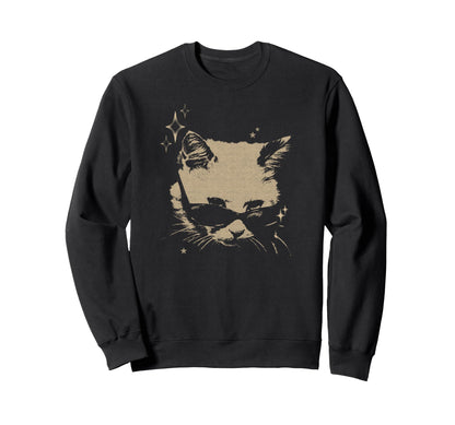 Y2K Cat Sunglasses 90S 2000S Grunge Sweatshirt - Custom Art Print Men Women