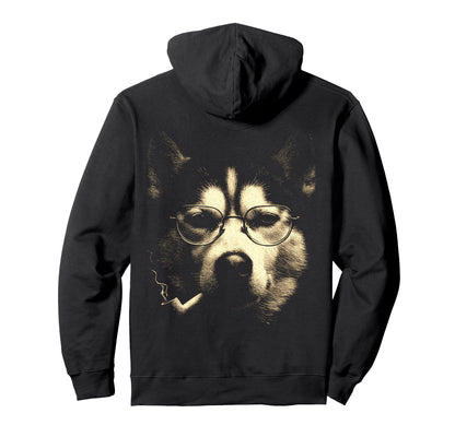 Siberian Husky Glasses Smoking Pipe Hoodie - Novelty Apparel Men Women