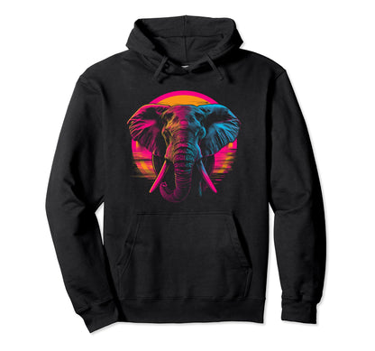 Elephant Vaporwave Aesthetic Synthwave 80S Hoodie - Novelty Apparel Unisex