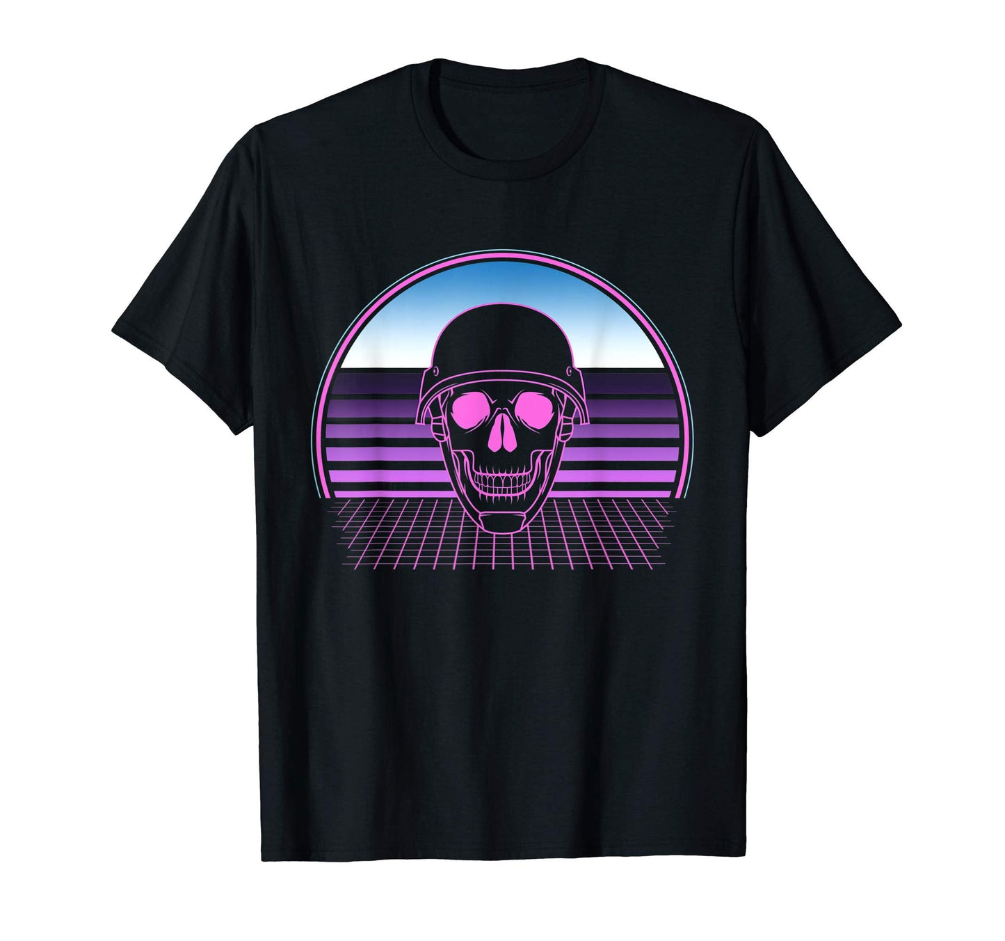Skull Military Helmet 80S Vaporwave T-Shirt - Unique Graphic for Adults