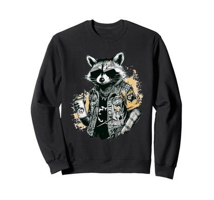 Grunge Rock Trash Panda Punk Raccoon Sweatshirt - Graphic Print for Adults