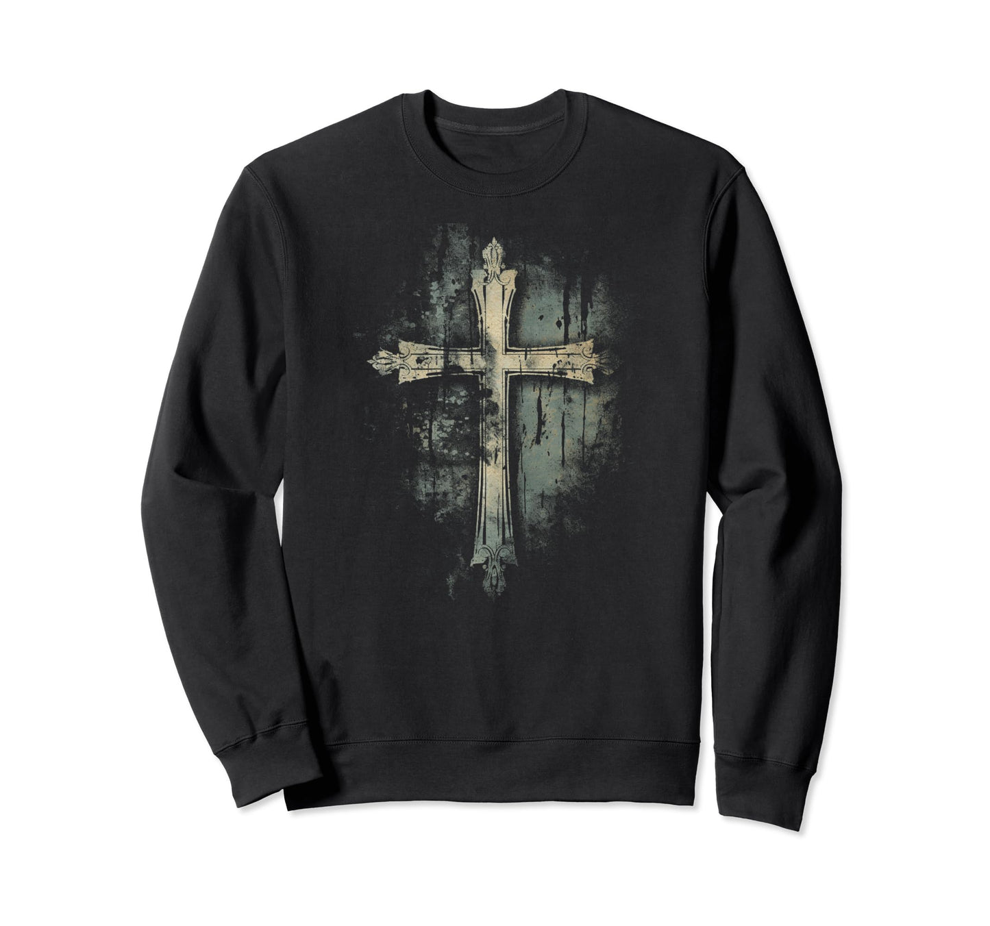 Cross Distressed 90S Goth Grunge Sweatshirt - Novelty Apparel for Adults