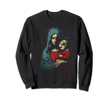 Mary Jesus Distressed 90S Goth Sweatshirt - Novelty Apparel Men Women