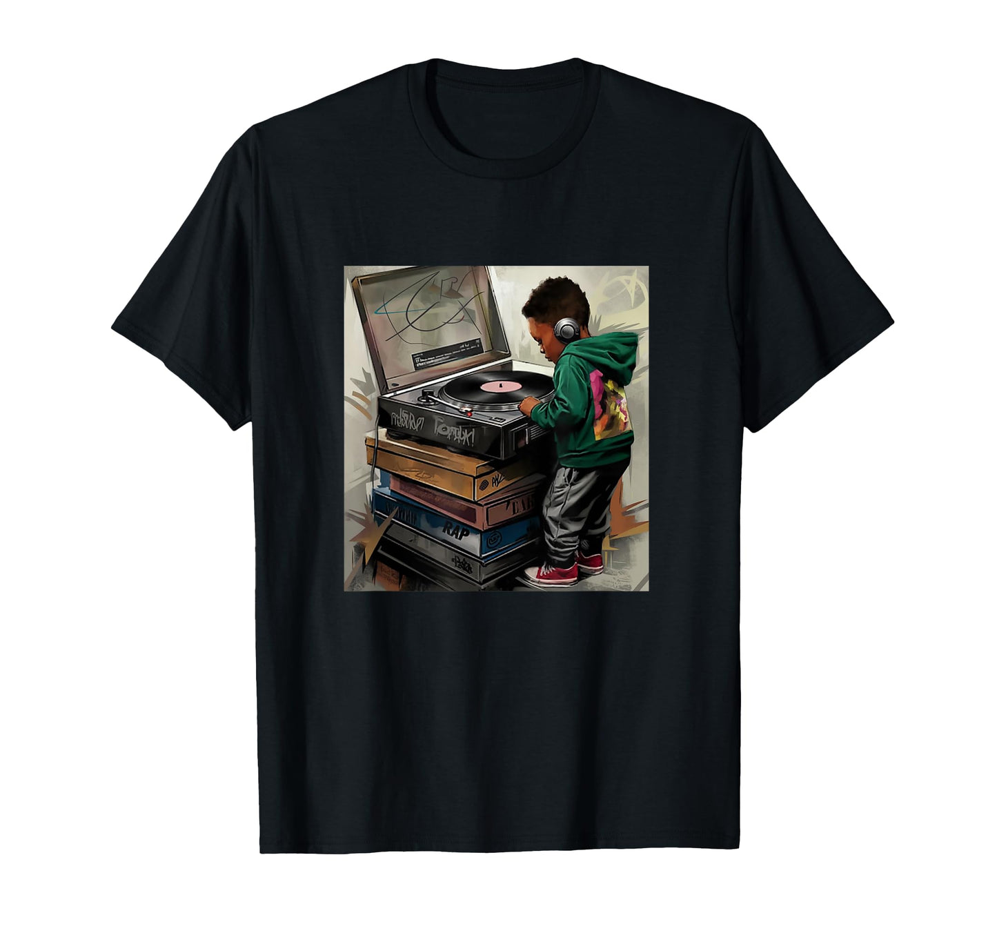 Raised Old School Hip Hop Turntable T-Shirt - Aesthetic Graphic for Adults