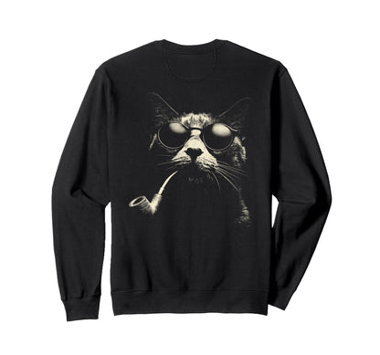 Cat Smoking Pipe Sunglasses Grunge Sweatshirt - Streetwear Style Unisex