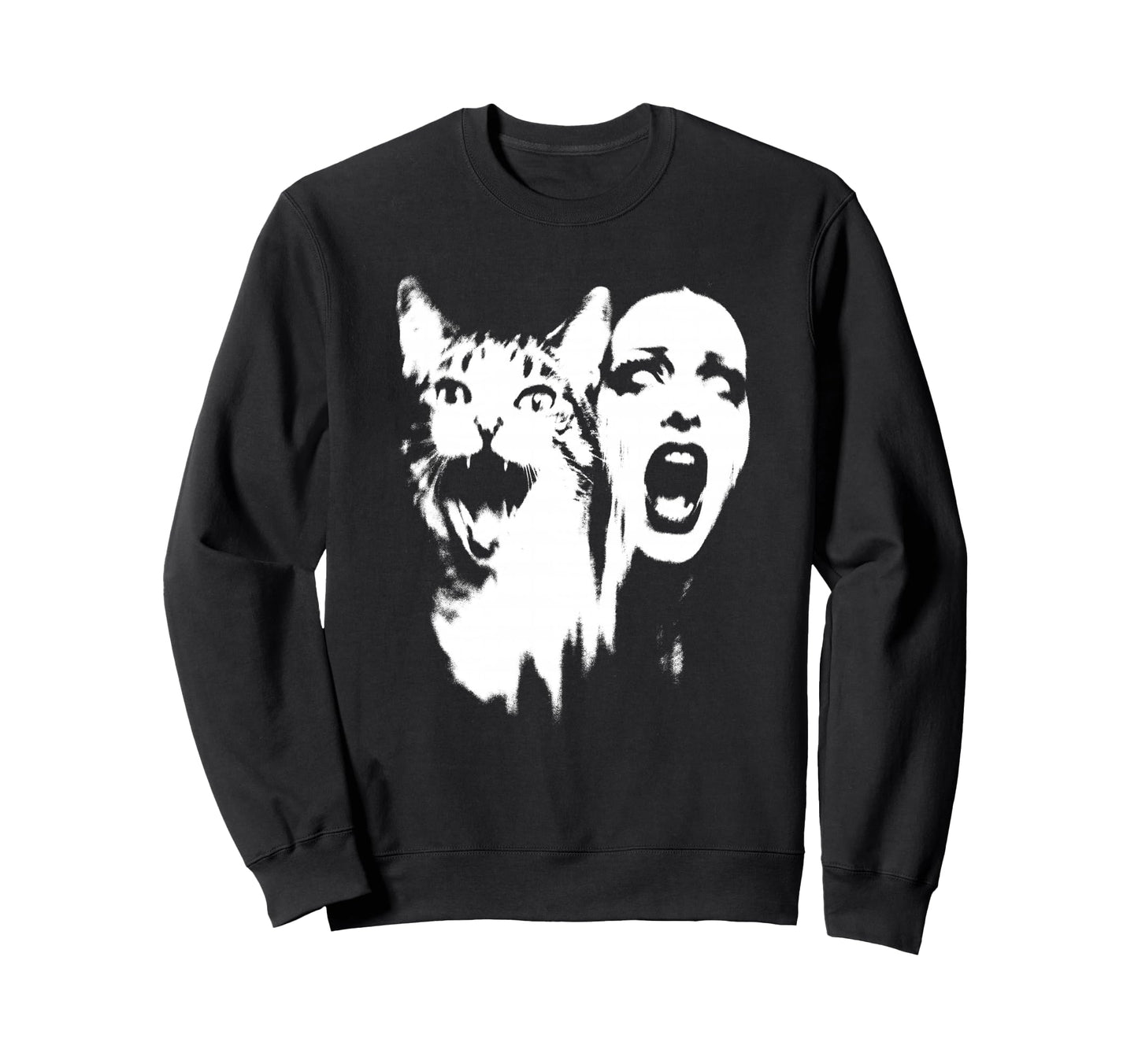 Punk And Cat Grunge 90S Distressed Sweatshirt - Novelty Apparel for Adults
