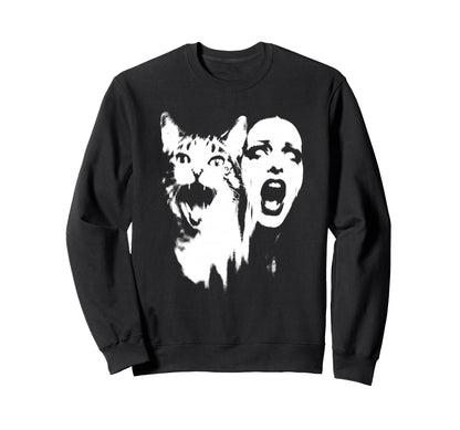 Punk And Cat Grunge 90S Distressed Sweatshirt - Novelty Apparel for Adults