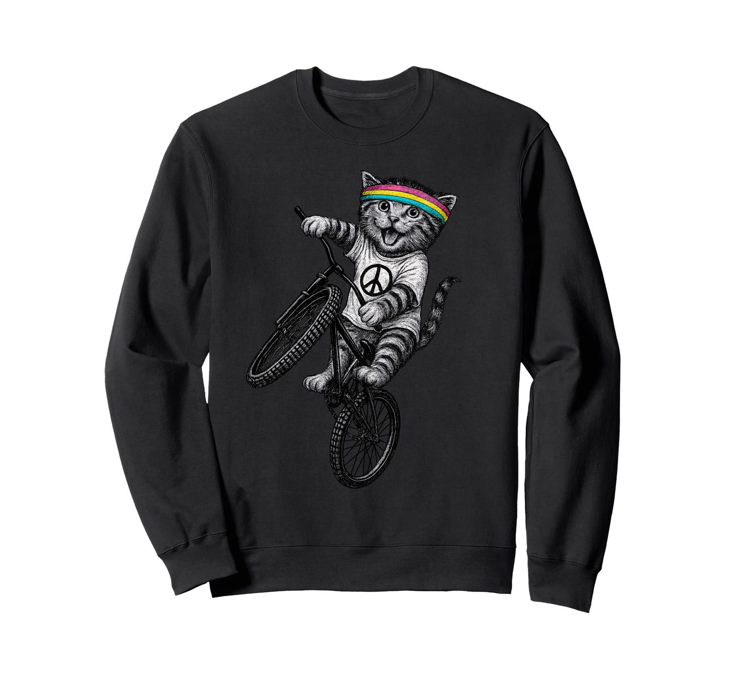 Cat Bike Kitten Wheelie Trick Sweatshirt - Casual Everyday Wear Men Women