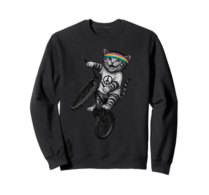Cat Bike Kitten Wheelie Trick Sweatshirt - Casual Everyday Wear Men Women